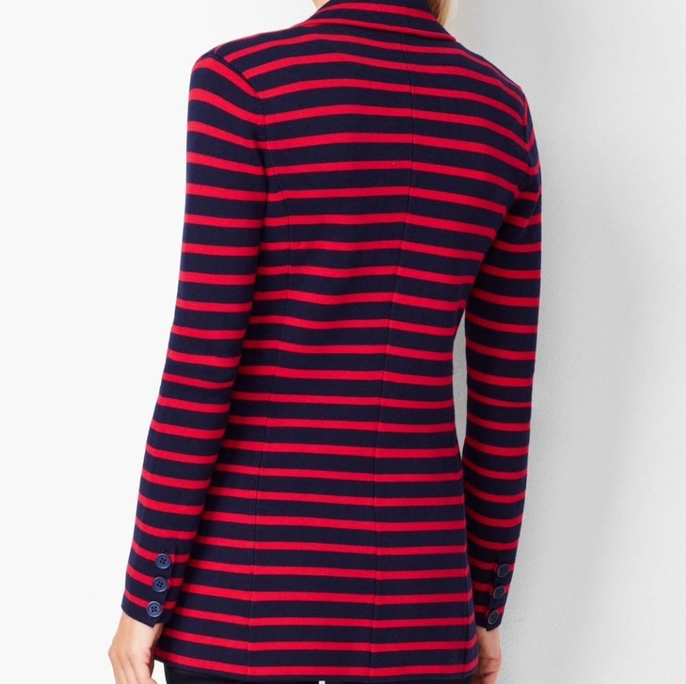 Talbots blazer XL Petite red blue striped knit double chest nautical preppy - Picture 8 of 13
